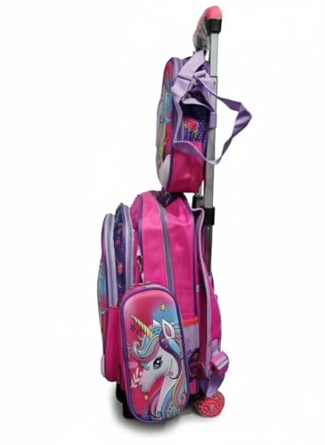 Image of Kids 17 Inch School Backpack Combo Set - Lunch Box Bag & Stationery Pouch | Trolley Bag with 2 Wheels | Durable Polyester Carry-on Travel & School Bag for Boys