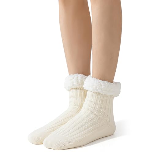 Image of Slipper Socks For Women Winter Warm Fuzzy Socks Fluffy Christmas Socks Sherpa Lining Socks with Grippers