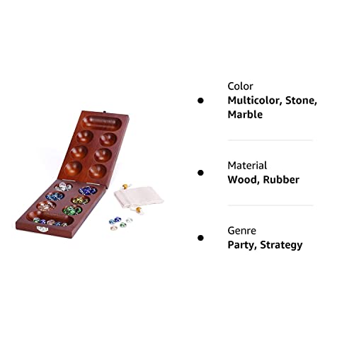 Ropoda Mancala Board Game Set With Folding Rubber Wood Board & 48+5 Multi Color Glass Stones & Stone Storage Bag - Marble Game For Daily Life, Party, Festival – Portable For Kids And Adults #TOP6