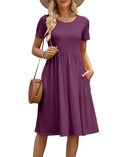 Image of COSSEN Women's 2026 Summer Midi Dress Crew Neck Short Sleeve Casual Tshirt Flowy Loose Sundress with Pockets
