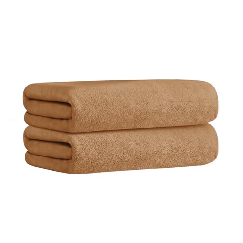 Image of JML Large Microfiber Bath Towels Set of 2, 30 inch x 60 inch, Oversized, Soft, Super Absorbent Fast Drying for Shower, Swimming, Sauna, Pool, Beach, Sport, Fitness, Yoga, Beige