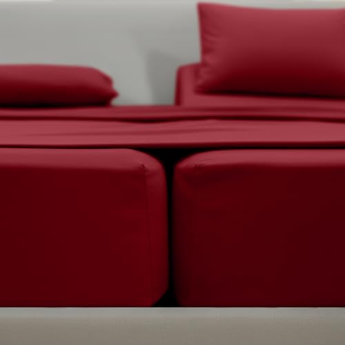 Image of Elegant Comfort Luxurious 1500 Premium Hotel Quality Microfiber Three Line Embroidered Softest 5-Piece Bed Sheet Set, Wrinkle and Fade Resistant, Split King, Burgundy