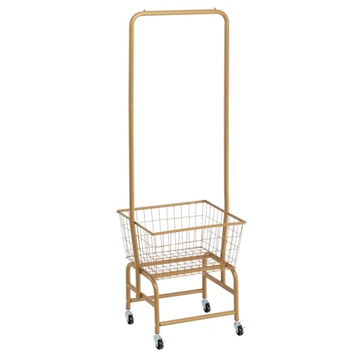 Image of ALIMORDEN Laundry Cart with Clothes Rack, Rolling Laundry Butler with Wire Storage Rack，Gold