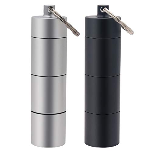 Shintop 2 Pack Pill Box Keychain, Waterproof Aluminium Alloy Pocket Medicine Holder