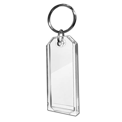 Premium Key Tag 3” Slip-Slot Plastic Heavy Duty (Clear Crystal Color) (16 Pack) (Label and Ring included) (Made in USA)
