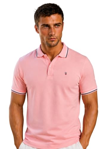 Image of Louis Philippe Men's Slim Fit Textured Collar and Cuff Solid Pique Half Sleeve Polo T-Shirt with Stretch