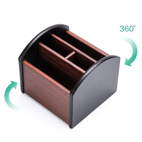 MaxGear Remote Control Holder Caddy, Wooden Desk Organizer with 4 Compartments, Multifunctional Storage for Remote Controls, TV & Office Supplies, Ideal for Tabletop