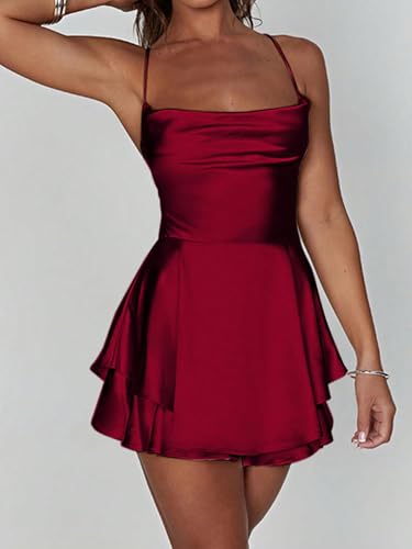 Floerns Women's Backless Stain Spaghetti Strap Cowl Neck Bodycon Mini Party Cami Dress4