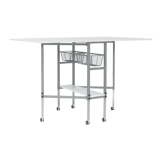 Sew Ready Hobby and Cutting Table - 58.75" W x 36.5" D White Arts and Crafts Table with 2 Mesh Storage Drawers, Silver/White