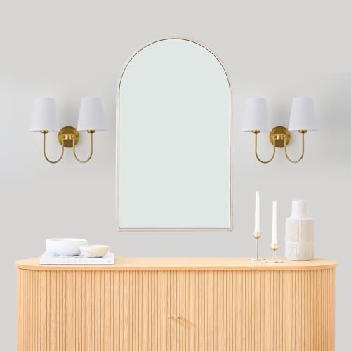 Image of White Fabric 2 Light Wall Sconce | Hardwired, Double Headed, Cloth Shade, For Bedroom, Bathroom & Hallway, Direct Wire