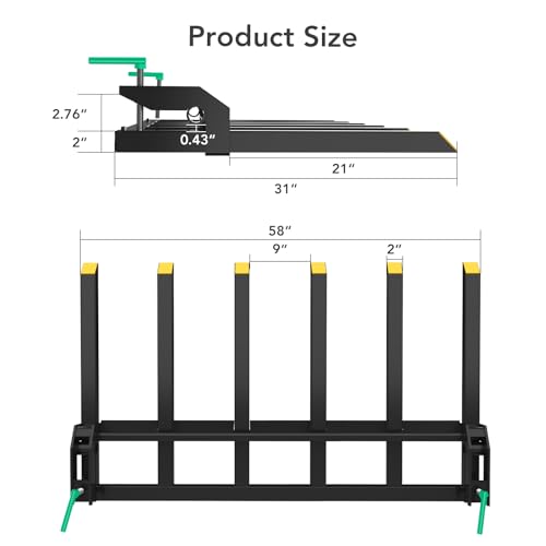 Clamp on Debris Forks to 60" Bucket, Heavy Duty Clamp-On Pallet Fork 4000 lbs Capacity Attachments Fit for Loader Bucket Skidsteer Tractor