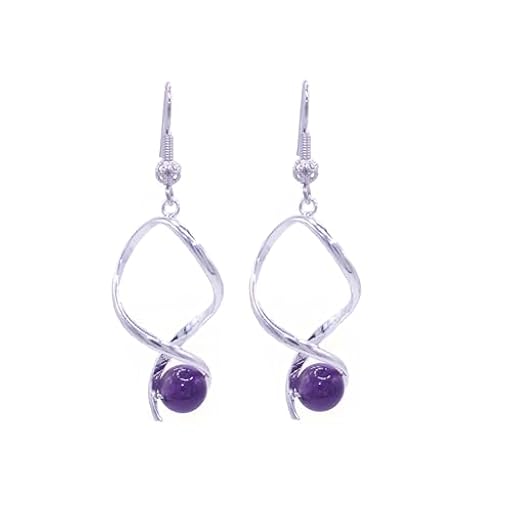 NILUXE DESIGN - Pendientes Mujer Chapados en Platino con Piedras Naturales - Diseño Largo Colgante Color Plata- Gemas Semipreciosas con Propiedades Curativas y de Protección(Amatista) | Ya disponible en tu tienda friki favorita! En mundofriki.es!
