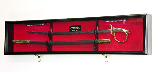 Sword Display Case Cabinet Stand Holder Wall Rack Box For Us Army Officer Or Nco Saber- Lockable W/ 98% Uv Protection -Black #TOP2