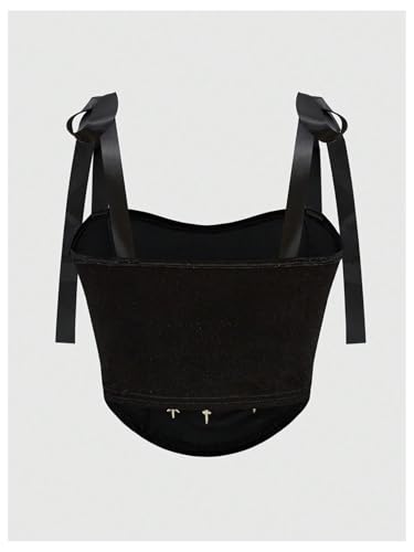 SHENHE Women's Plus Size Y2k Gothic Velvet Corset Bustier Embroidered Tie Shoulder Crop Cami Tank2