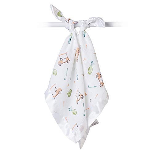 Lulujo Baby Security Lovie Blankets| Unisex Softest Breathable Cotton Muslin Security Blanket With Silky Satin Trim| Neutral Comforting Blanket For Girls & Boys | 16In By 16 In| Golf #TOP1