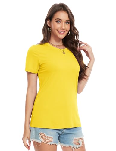 YUCOLEN Women's Cotton Short Sleeve Shirts UPF 50+ Soft Breathable Crew Neck T-Shirts Basic Tops2