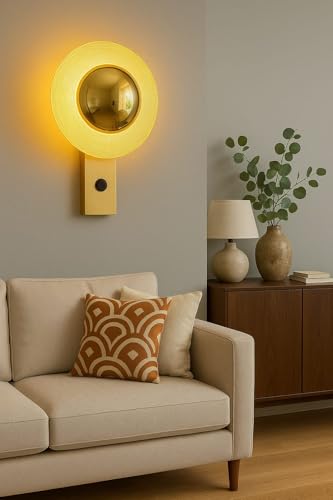 Image of blissbells Modern LED Wall Light - Gold Finish with Halo Glow | Decorative Wall Sconce for Living Room, Bedroom, Office (Dome Sconce)