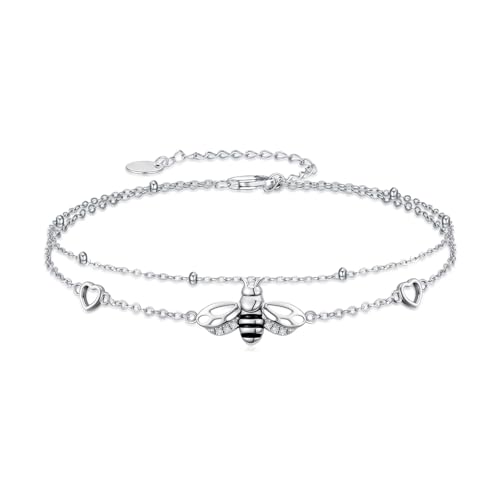 Image of 925 Sterling Silver Layered Ankle Bracelets for Women Jewelry Gifts | 925 Sterling Silver Layered Sea Turtles /Elephant /Wave Anklet Animal Bracelet Summer Ocean Beach Jewelry Gifts for Women