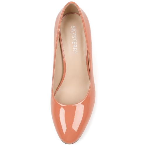Image of SKYSTERRY Women's Low Heel Dress Pumps Shoes 2 Inch | Low Chunky Block Heel Pumps, Closed Round Toe Heels, Patent Leather Office Work Wedding Pumps Shoes