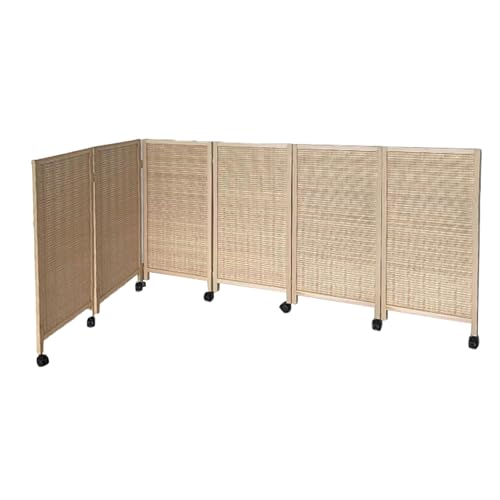 Paravent pliable en bambou lot de 6 panneaux séparateur de pièce à roulettes