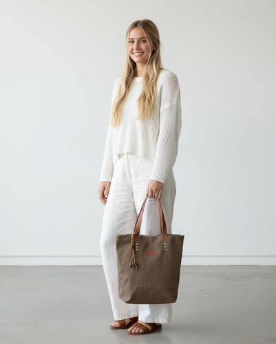 Image of The House of tara Distressed Finish Canvas Tote Handbag | Tassel Embellished | Magnetic Closure & Internal Zip Pocket Shoulder Bag | For College, Office and Daily Use | For Women