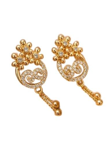 Gold-Toned Floral Cubic Zirconia Tassel Drop Earrings-image-6