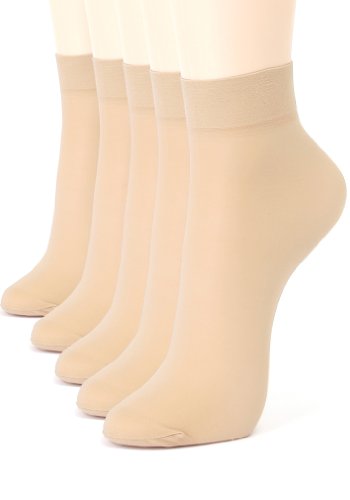 ililily Women Basic 5 or 10 Pairs 20D Nylon Sheer Ankle High Tights Hosiery Socks