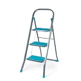 Beldray LA024510TQ, Scala a 3 gradini, Scala per hobby fai da te, disegno salvaspazio, Scala pieghevole, Leggero e portatile, Piedini in plastica antiscivolo, alti 105 cm, Acciaio, Turchese