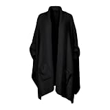 CUBRIDGE Wearable Blanket Sherpa Poncho Unique Office Work Warm Cozy Shawl TV Throw Blankets, Plush Cape Wrap for Adults (Black1)