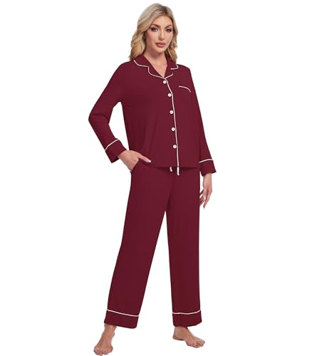 Image of Pajamas Set for Women Soft Knit Button Down Sleepwear 2 Piece Breathable Viscose from Bamboo Pjs S-XXL