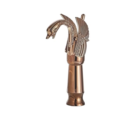 Grifo De Lavabo Grifo de baño Swan latón con mezclador agua fría y caliente, negro/dorado/antiguo, for lavabo(Rose Golden High)