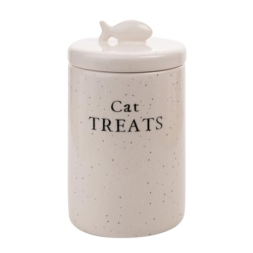 Tarro de cerámica blanca con huellas de patas para comida de gatos 2