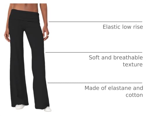 Image of Lounge Yoga Pants for Women Fold Over Low Waist Wide Leg Bell Bottoms | Y2K Foldover Pants, Flare Leggings, Low Rise Yoga Sweatpants