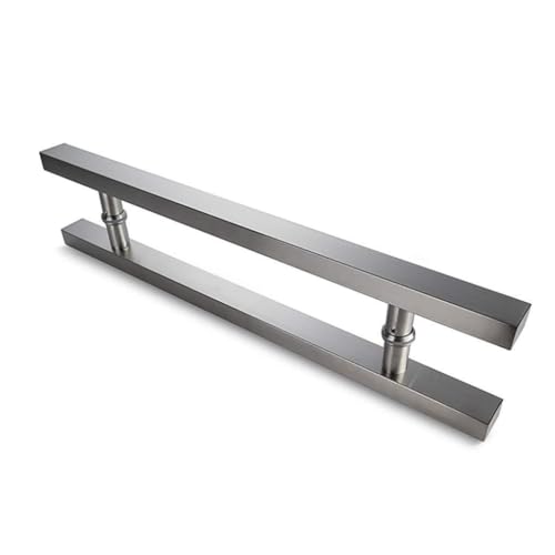 Tirador de puerta corrediza de vidrio, manija de puerta de vidrio de acero inoxidable cepillado, tubo cuadrado, mango de madera adecuado para oficina/hogar (800 x 600 mm)