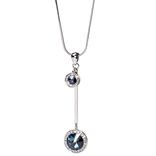 Lange halskette damen 80 cm Kreis Anhänger mit Swarovski Kristall Blau/Lila, Modeschmuck Kette Lang Crystal Necklace ,Kettenanhänger Silber /Bronze, Schmuck Damen Glitzer , Necklace Women Edelstahl Cover