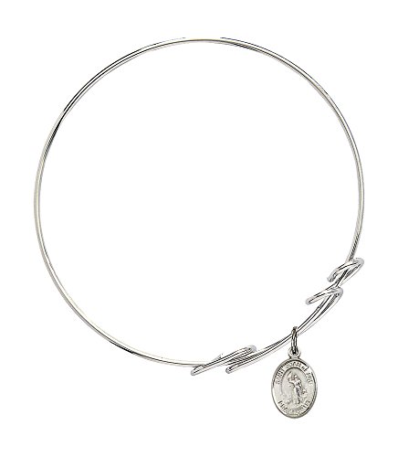 Round Double Loop Bangle Bracelet w/St. Joan of Arc in Sterling Silver2