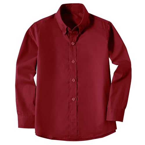 Image of Boys' Button Down Dress Shirts Kids Long Sleeve Solid Collared Uniform Shirt for Toddler Boy (Size 2T-20)