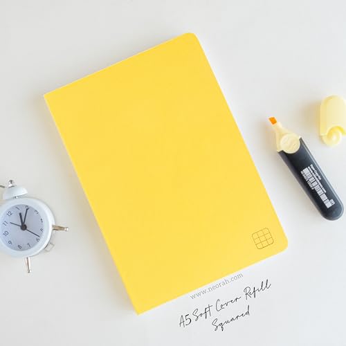 Image of NEORAH - A5 Checked Notebook (Square Ruling) SOFT COVER | Organiser REFILL | 110 GSM | 160 pages (Size 21 cm x 14.8 cm) Planner Journaling Writing Note Taking Diary, Travellers Journa l- Yellow