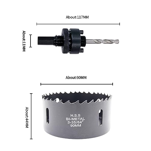 3.54inch Hole Saw, LAIWEI 90mm Hole Cutter with A2 Heavy Duty Mandrel - Image 2
