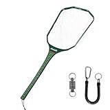 Aventik Floating Fly Fishing Net – Carbon Fiber Lightweight Landing Net with Clear Rubber Ghost Mesh for Trout – Catch and Release Friendly (Green with Long Handle)