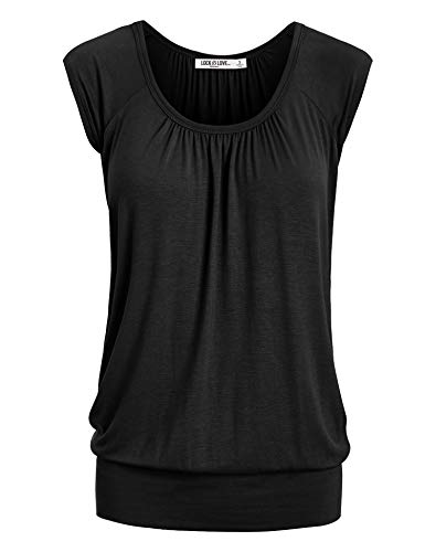 LL WT1054 Womens Solid Short Sleeve Sweetheart Top XL Black