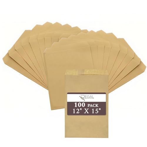 RJ Displays-100 Pack Brown Kraft Paper Merchandise Tote Bags Shopping Sales for Magazine, Books, Party Favor Bag T-Shirt (Brown, 12