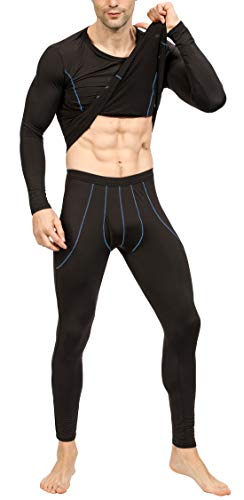 YIMANIE Men's Thermal Underwear Set Long Johns Ultra Soft Top and Bottom Black