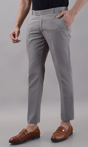 Image of VILLAIN Solid Mid-Rise Stretchable Men's Formal Trousers
