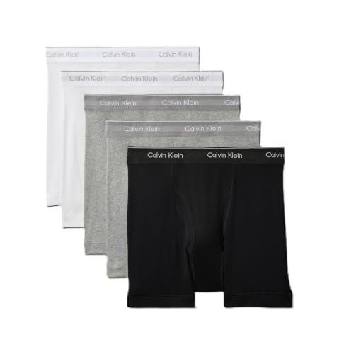 Calvin Klein Men's Cotton Classics 5-pack Boxer Brief, 2 Black, 2 Heather Grey, 1 White, Large