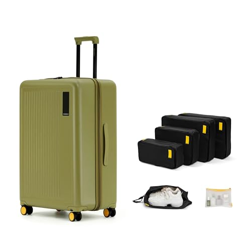 Image of MOKOBARA Transit Travel Combo -100L Capacity Polycarbonate Checkin-Large Luggage(Olive) With 6-Piece Nylon Packing Cubes Travel Organizer With ToiletryBag Shoe Bag Large & Medium Packing Cubes (Black)