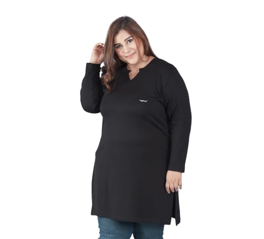 Image of CUPID Women's Cotton Plus Size Plain Full Sleeves Long Top for Summer n Semi Summers with One Side Pocket for Ladies Solid T Shirt