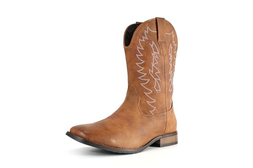 Image of IUV Cowboy Boots For Men Wide Foot Square Toe Western Boots with Classic Embroidered Durable Slip on Boots