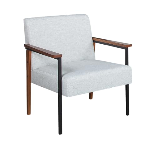 Poltrona Decorativa Para Sala de Estar Tecido Linho Base em Madeira Maciça e Metal - Donna (Linho Mesclado)