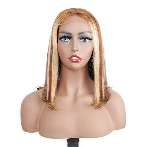 image for BLY Ombre Highlight Straight Lace Front Bob Wigs Human Hair 4/27 Brown